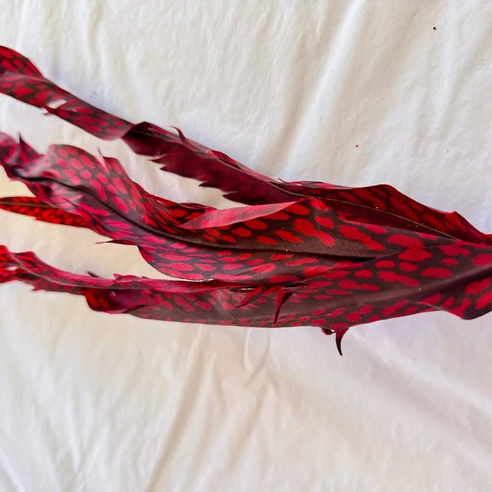 26” Faux Pheasant Feathers Red & Black Faux Floral Accent Feather Pick Stem